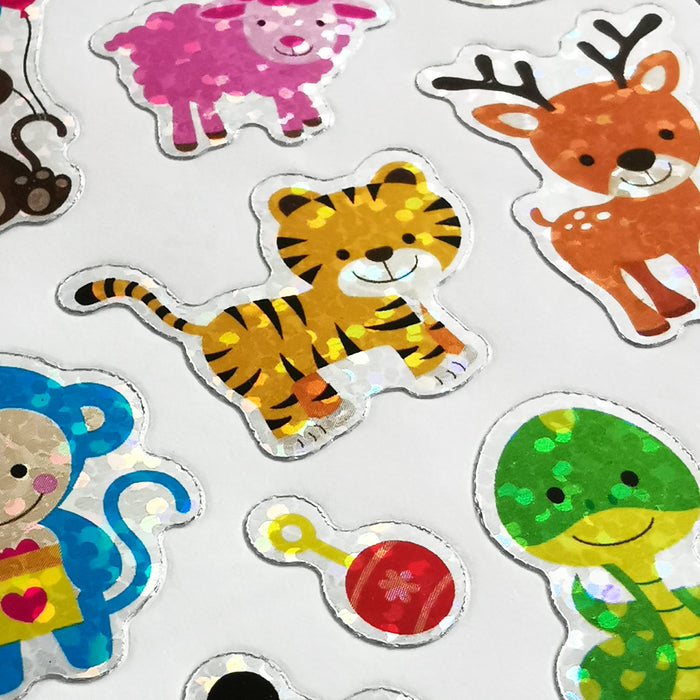 220 Zoo Tiere Sticker Tier Aufkleber + Babyrassel Babyflasche zum Basteln Spielen Scrapbooking