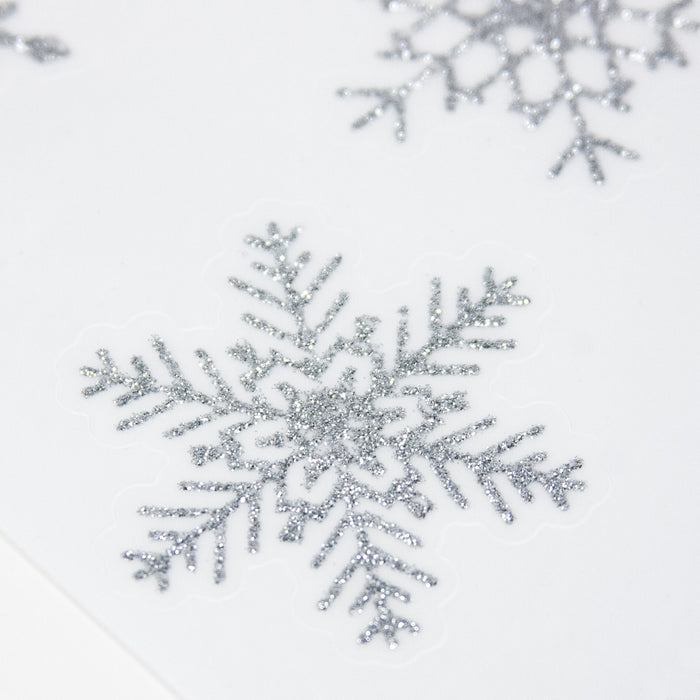 24 Schneeflocken Schnee Sticker Fenster Aufkleber Winter Deko Weihnachtsdeko selbstklebend - silber