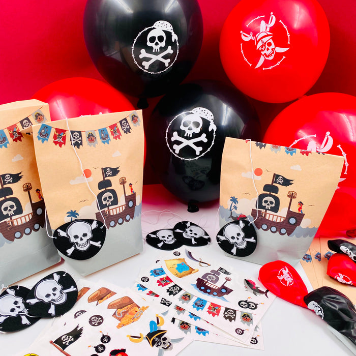 Piraten Party Kindergeburtstag Deko Set - Luftballons + Geschenktüten + Tattoos + Augenklappen