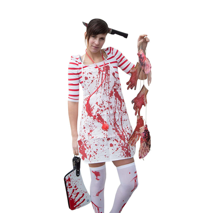 Horror Halloween Kostüm Accessoire Set - Haarreif + Schürze + Strumpfhose + Girlande