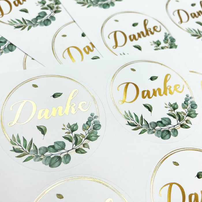 24 Danke Sticker goldfarbene Aufkleber für Hochzeit Konfirmation Kommunion Jugendweihe Taufe Gastgeschenk