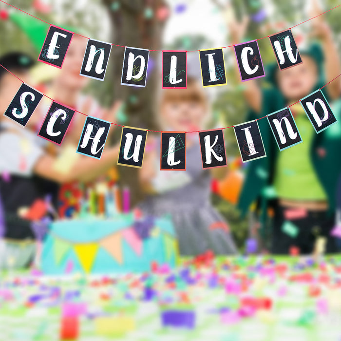 Schuleinführung Schulanfang Einschulung Deko Set - Endlich Schulkind Girlande + Luftballons + Servietten