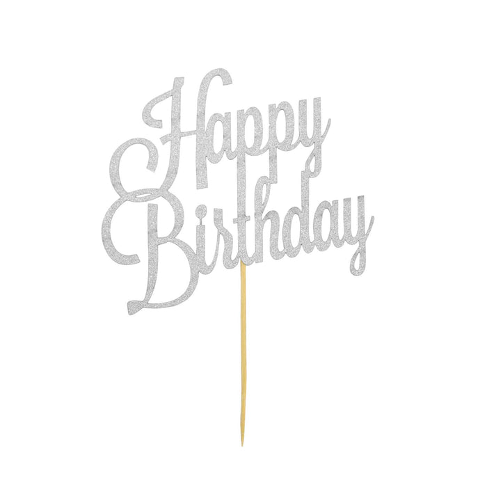 Torten Topper Kuchen Aufsatz Happy Birthday Geburtstag Deko - silber