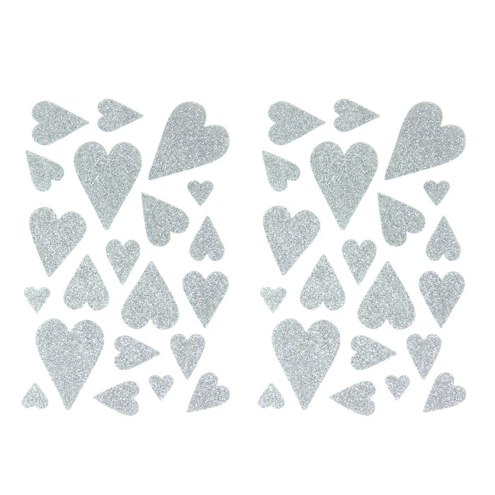 42 Herz Aufkleber Herzen Sticker Set mit Glitzer Scrapbooking Geburtstag Valentinstag - silber