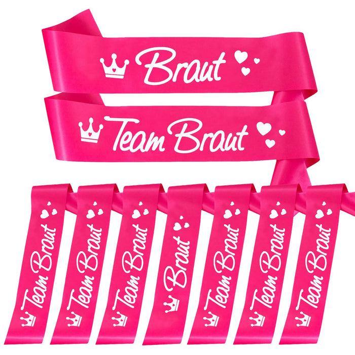 Schärpe Braut + Team Braut Schärpen Set JGA Junggesellinnenabschied Accessoires pink