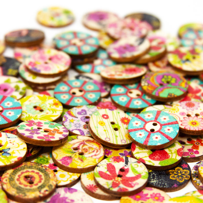 100x Holz Knöpfe Blumen Kinderknöpfe Buttons Nähen Kleidung Basteln