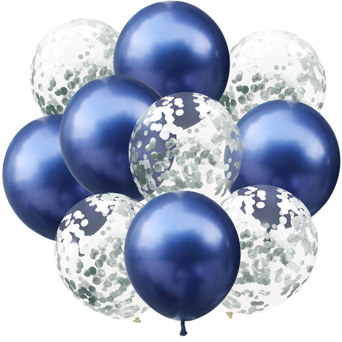 Konfetti Luftballon Set 10 Stk Geburtstag Party Hochzeit Silberhochzeit JGA Deko blau silber