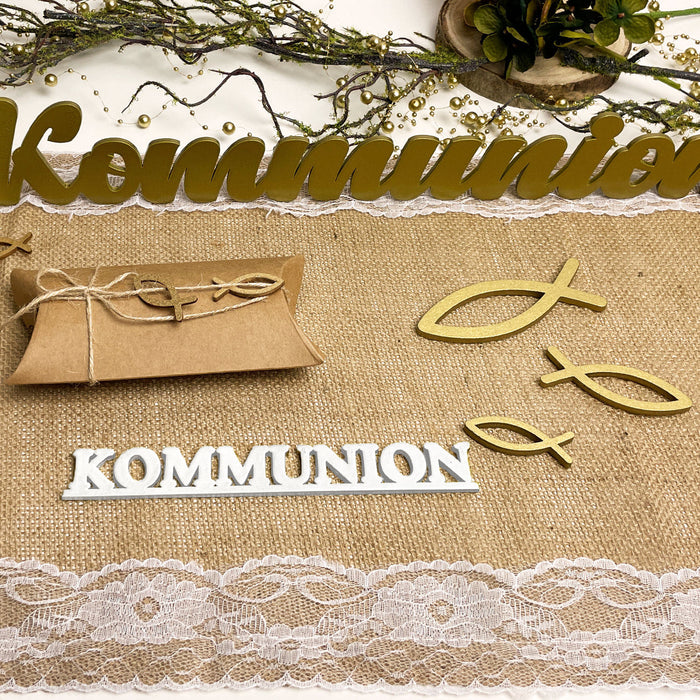 Schriftzug Kommunion aus Holz 2er Set als Tischdeko für Kommunion Deko Dekoration Junge Mädchen - weiß