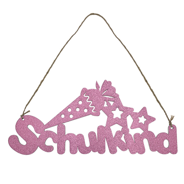 Schulkind Holz Schild als Tür Anhänger für Schuleinführung Einschulung Mädchen Deko zum Aufhängen - rosa