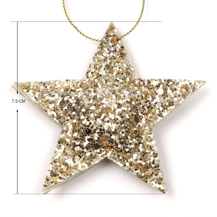 2er Set Sterne Anhänger Weihnachten Glitzer Aufhänger Deko für Advent Weihnachtsdeko Baumschmuck - gold