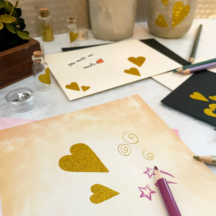 42 Herz Aufkleber Herzen Sticker Set mit Glitzer Scrapbooking Geburtstag Valentinstag - gold