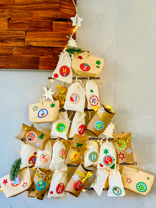 DIY Adventskalender Set - 24 Boxen Schachteln + 24 Zahlen Stickern Aufkleber für Weihnachten Advent