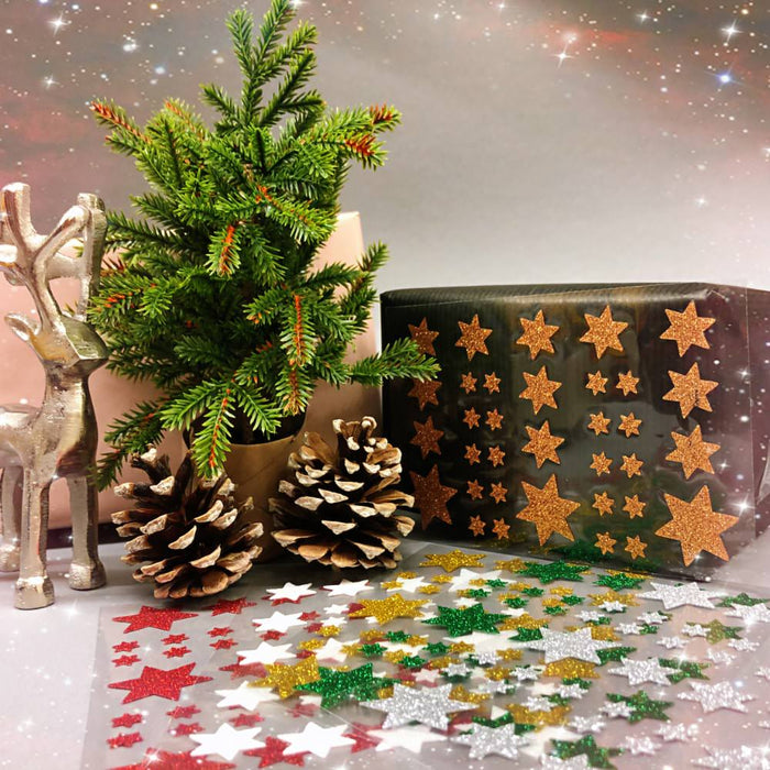 68 Sterne Sticker Aufkleber Glitzernd Funkelnd Weihnachtsdeko Weihnachtssterne - dunkelgrün