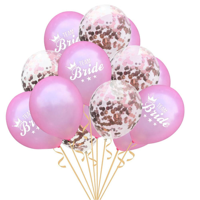 Team Bride Konfetti Luftballon Set 15 Stk JGA Hochzeit rosa