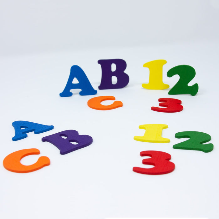 ABC 123 Holz Buchstaben Zahlen Holzdeko Schuleinführung Einschulung Schulanfang Junge Mädchen - bunt