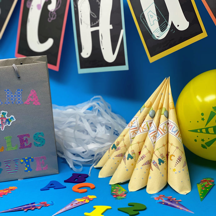 20 Servietten für Schuleinführung Schulanfang Einschulung Deko Schulkind ABC Zuckertüten Luftballons