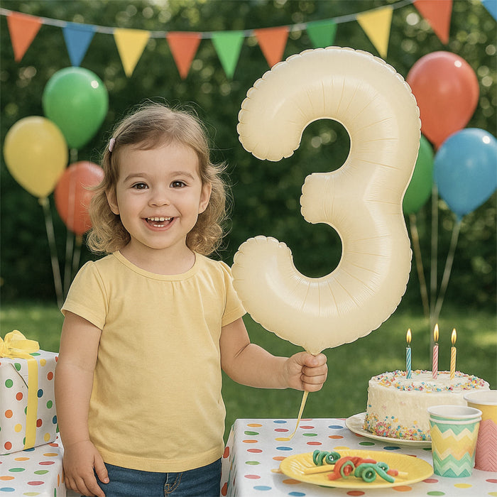 1x Folien Luftballon mit Zahl 3 für Geburtstag Jubiläum Party Deko Ballon - creme