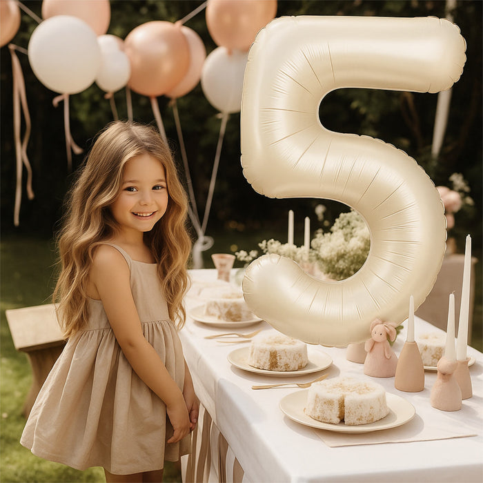 1x Folien Luftballon mit Zahl 5 für Geburtstag Jubiläum Party Deko Ballon - creme