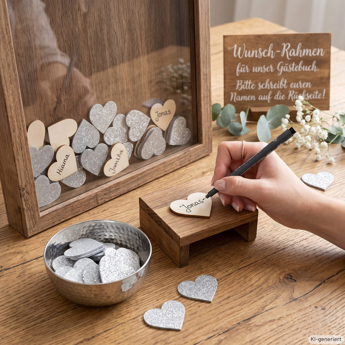25 Holz Herzen silber Glitzer Konfetti Holzdeko Tischdeko Streudeko für JGA Hochzeit Valentinstag Party zum Basteln