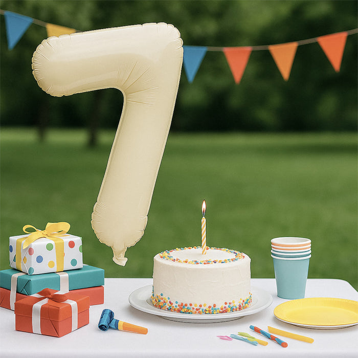 1x Folien Luftballon mit Zahl 7 für Geburtstag Jubiläum Party Deko Ballon - creme
