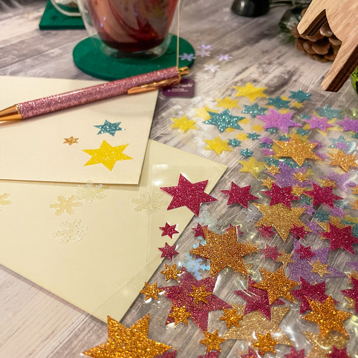 68 Sterne Sticker Aufkleber Glitzernd für Weihnachten Weihnachtsdeko Weihnachtssterne - hellblau