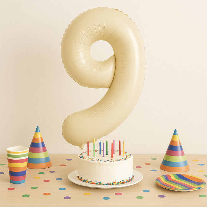 1x Folien Luftballon mit Zahl 9 für Geburtstag Jubiläum Party Deko Ballon - creme