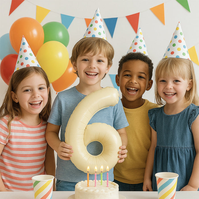 1x Folien Luftballon mit Zahl 6 für Geburtstag Jubiläum Party Deko Ballon - creme
