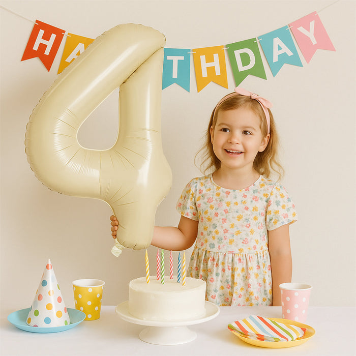 1x Folien Luftballon mit Zahl 4 für Geburtstag Jubiläum Party Deko Ballon - creme