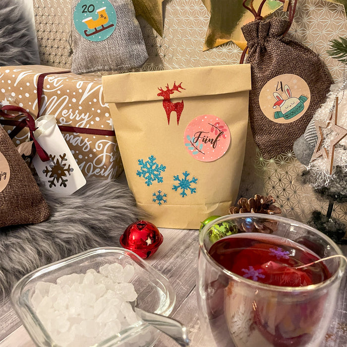 78 Weihnachts Sticker Xmas Glitzer Aufkleber für Weinachten Rentier uvm. Weihnachtsdeko - rot