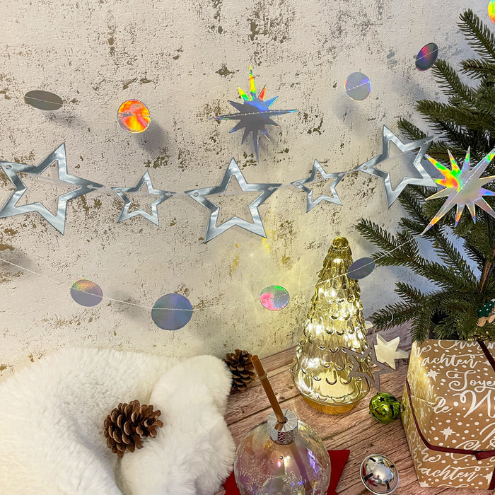 Stern Girlande Banner mit Sternen Geburtstag Party Weihnachten Baby Shower Deko - silber