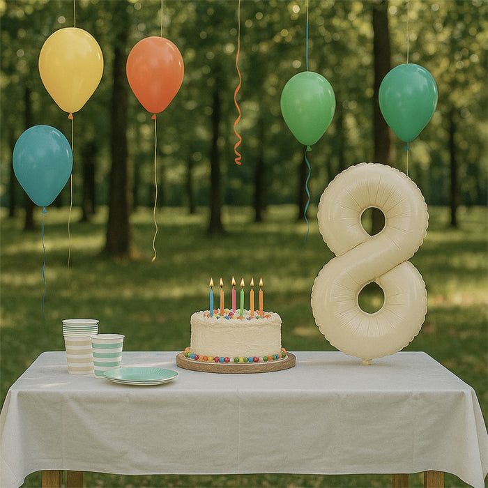 1x Folien Luftballon mit Zahl 8 für Geburtstag Jubiläum Party Deko Ballon - creme