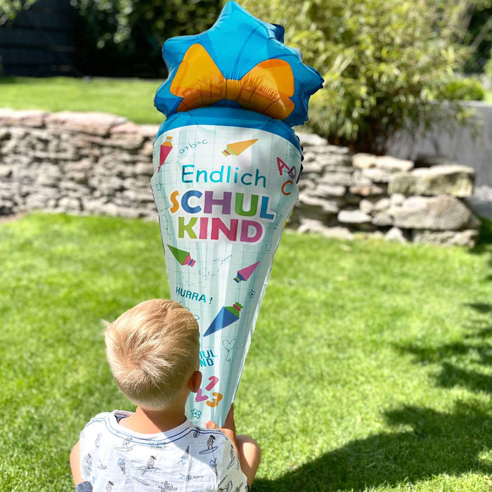 Schuleinführung Schulanfang Einschulung Deko Set - Endlich Schulkind & Stern Girlande + Zuckertüten Folienballon + Schulkind Ballon + Konfetti Set
