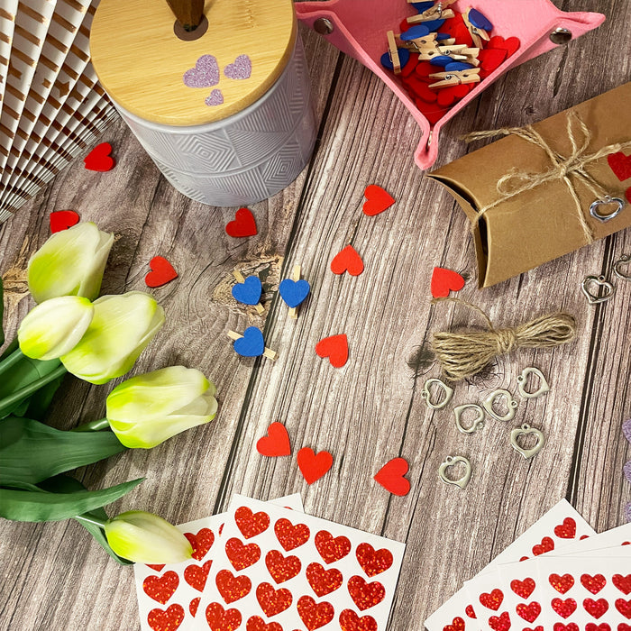 780 Herz Sticker Herzen Aufkleber Rot Hologramm Effekt Glitzernd zum Basteln Scrapbooking Dekoration Verzierung