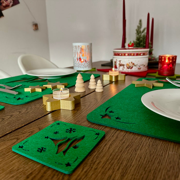 4 Filz Untersetzer Sterne Glasuntersetzer Weihnachtsdeko Tischdeko Ø 35cm - weinrot