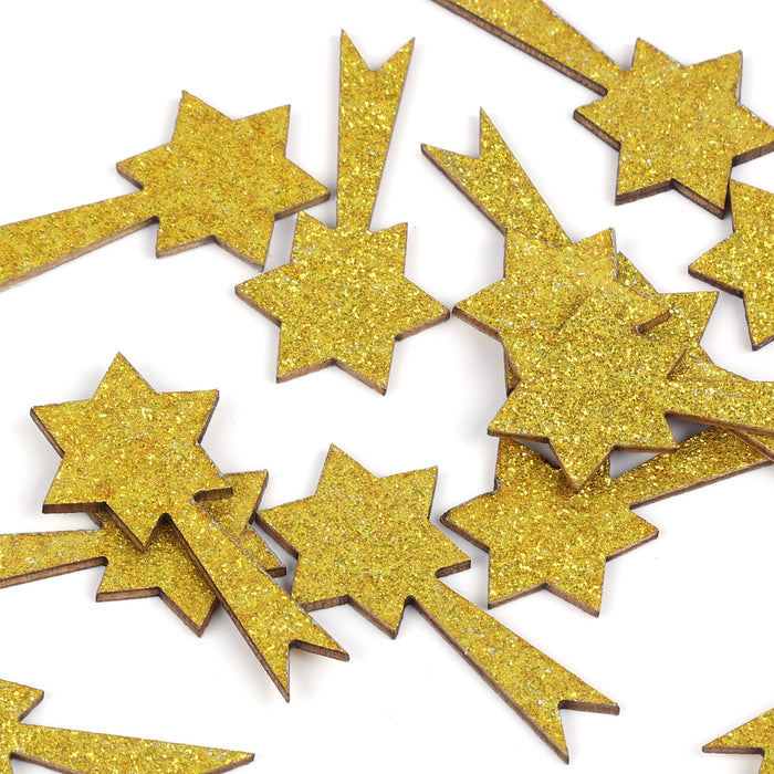 Holz Sternschnuppen Komet Set mit Glitzer als Konfetti Tisch Deko für Weihnachten DIY Basteln - gold