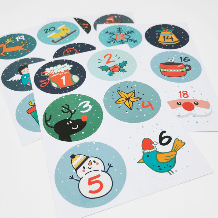 DIY Adventskalender Set - 24 Tüten + 24 Zahlen Sticker Aufkleber + 24 weiße Klammer für Advent Weihnachten