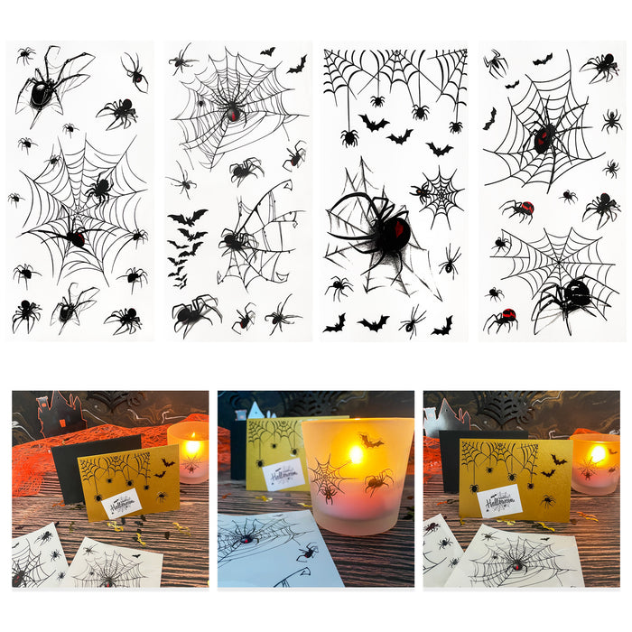 Sticker Set Spinnen mit Spinnennetz Aufkleber zum Verzieren Scrapbooking Basteln für Halloween Deko