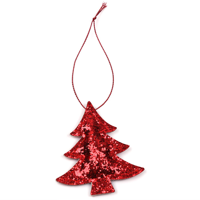 2er Set Tannenbaum Anhänger Weihnachten Glitzer Aufhänger Deko für Advent Weihnachtsdeko Baumschmuck - rot