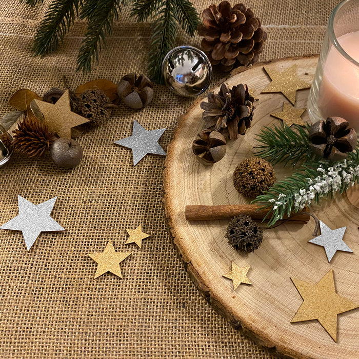 Holz Sterne Deko Set Holzdeko Weihnachtsdeko Tischdeko Streudeko für Weihnachten - silber