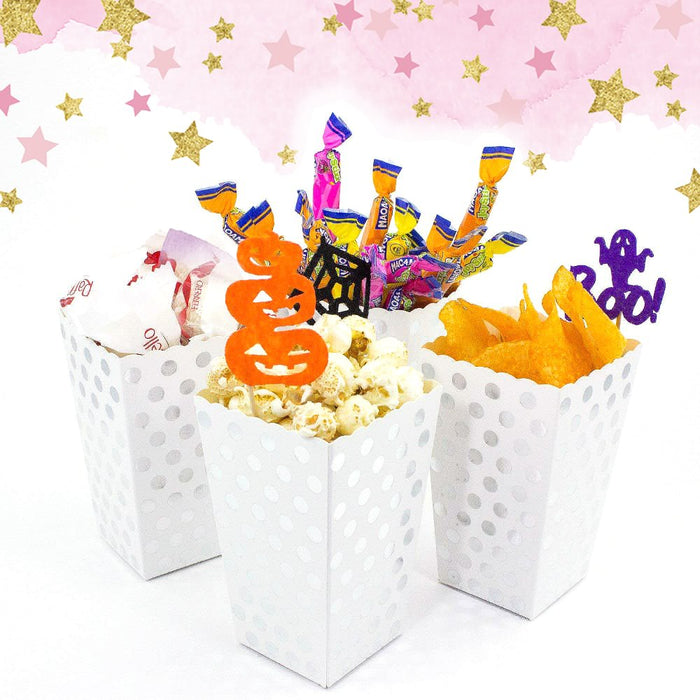 Popcorn Schachtel Tüte Snack Box 8 Stk. Tisch Deko frü Party Silberhochzeit Geburtstag - weiß silber