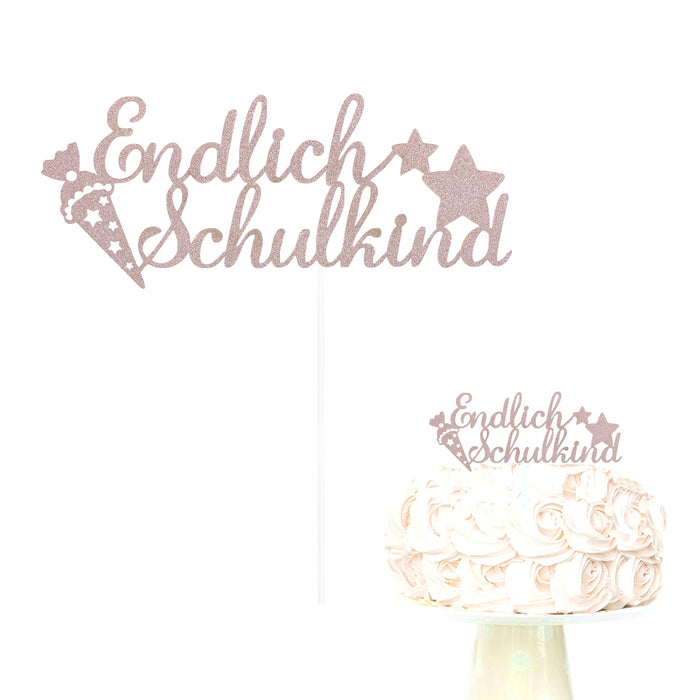 Endlich Schulkind Torten Topper Glitzernd rosa für Schuleinführung Einschulung Schulanfang Mädchen Kuchendeckel