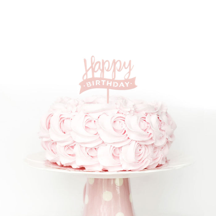 Torten Topper Kuchen Muffin Cupcake Aufsatz Happy Birthday Geburtstag Jubliäum Deko - rosa