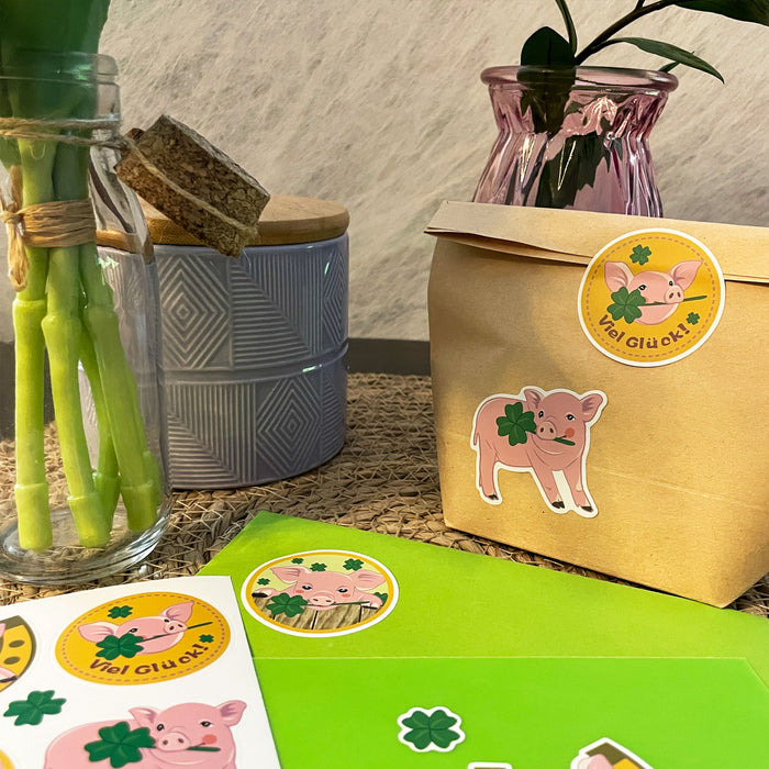 Schweinchen Sticker Schweine Aufkleber Viel Glück für Kinder Geburtstag Verzierung Scrapbooking zum Basteln