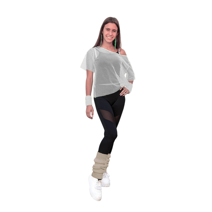 Damen Stulpen Strümpfe 80er Jahre Party Fasching Karneval Aerobic Kostüm Accessoires - beige