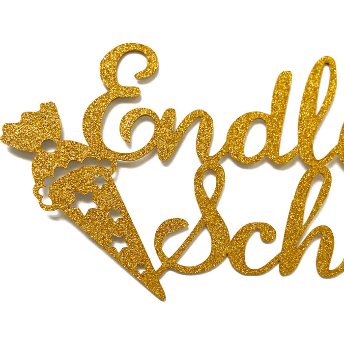 Endlich Schulkind Torten Topper Glitzernd gold für Schuleinführung Einschulung Schulanfang Kuchendeckel