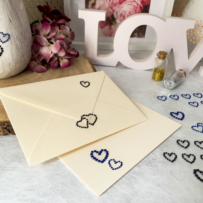 16 Herz Sticker Strass Steine Aufkleber für Hochzeit JGA Valentinstag Deko Scrapbooking Basteln - dunkelblau