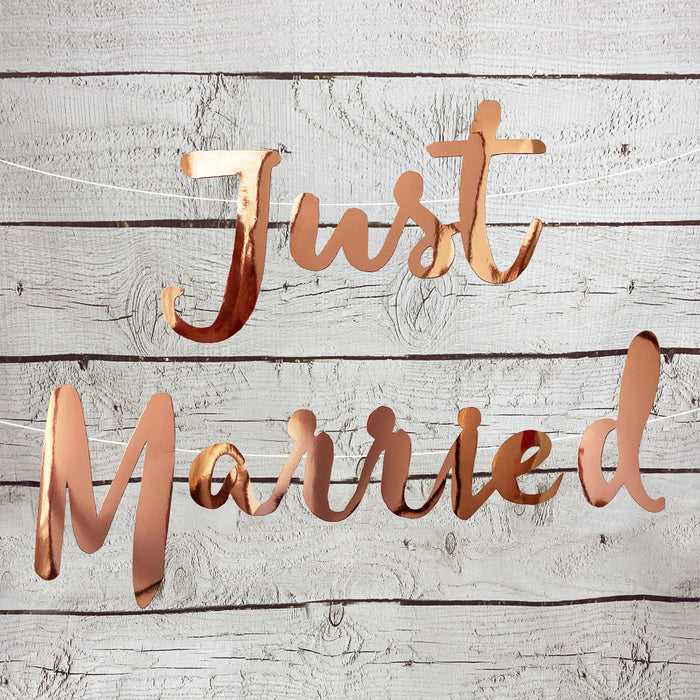 Just Married Girlande Banner 1,5 m für Hochzeit Dekoration Hochzeitsdeko Hochzeitsgirlande - roségold