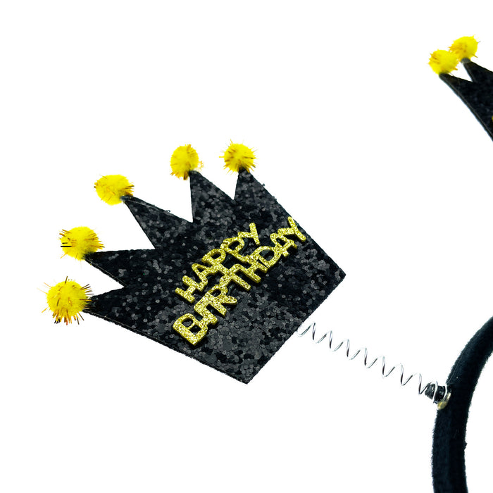 Haarreif Happy Birthday Kronen Kopfschmuck Haarreifen Accessoire für Geburtstag Jubiläum - schwarz gold