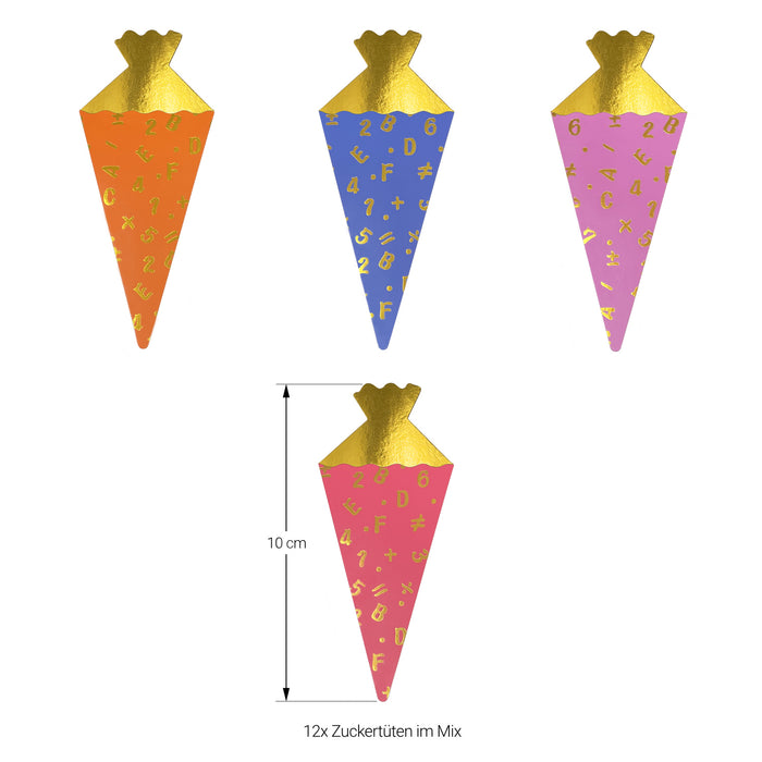 Zuckertüten Konfetti 12 Stk. Streu Deko für Schuleinführung Einschulung Jungs Mädchen - bunt