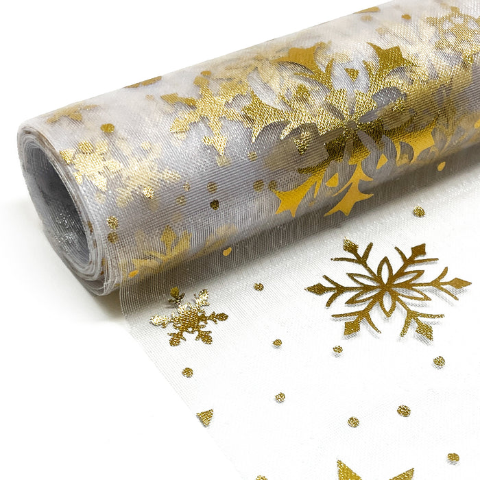 Tischläufer Schneekristalle Tischband gold metallisch Läufer Tischdeko für Weihnachten Silvester Deko